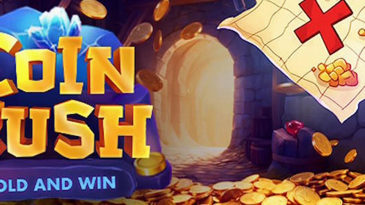 Tampilan visual slot Coin Rush dengan simbol koin emas dan roda berputar